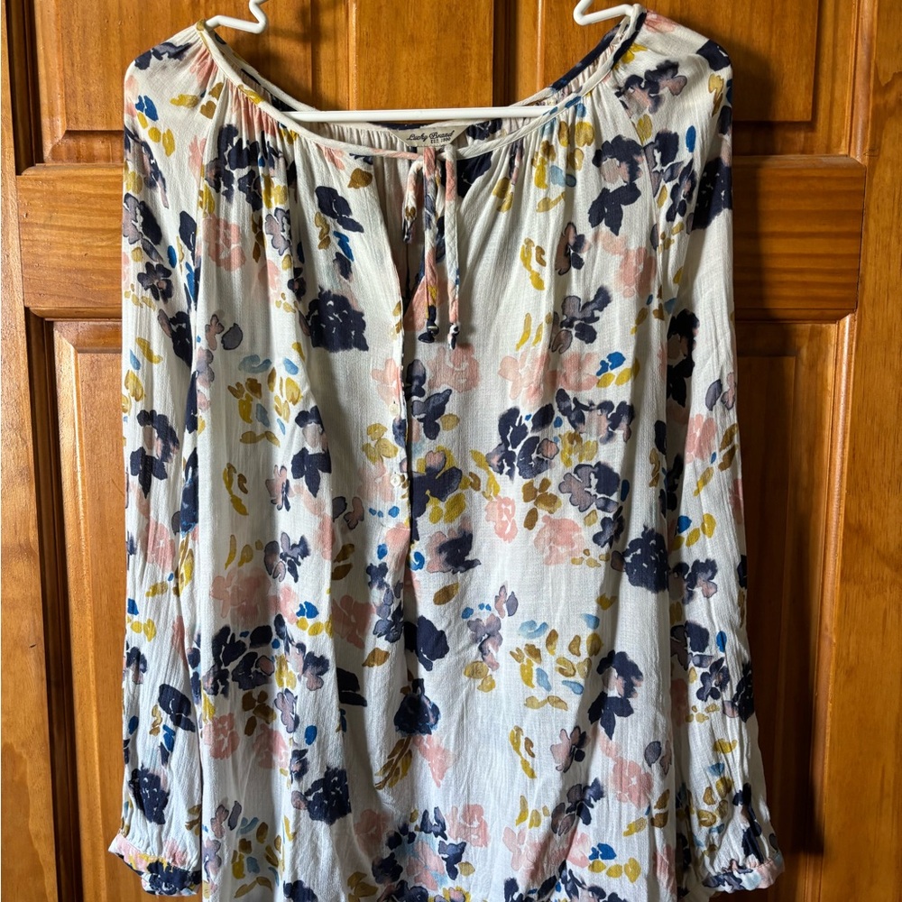 Lucky Brand Floral Blouse - Cream, Pink, Blue